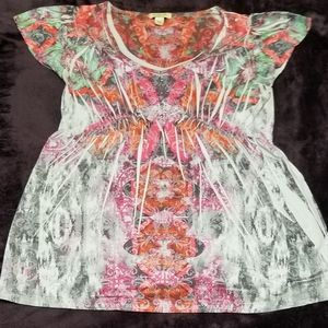 OneWorld V-Neck Blouse Grey Pink - Sz S